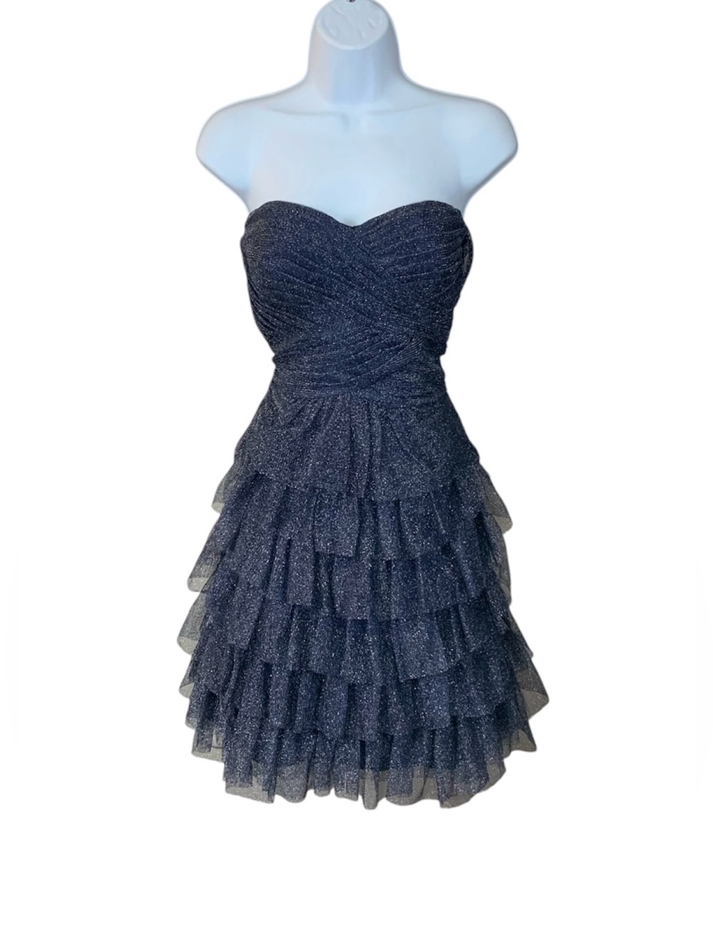 Hailey by Adrianna Papell Navy Multi-Layered Tiered Dress